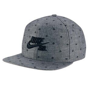 Nike Skateboard Snapback Hat Adjustable Heathered Black Grey Chambray Faux Denim
